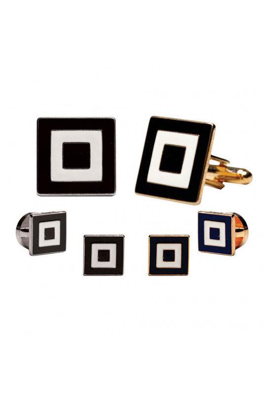 Pioneer Epoxy Square Studs and Cufflinks Set