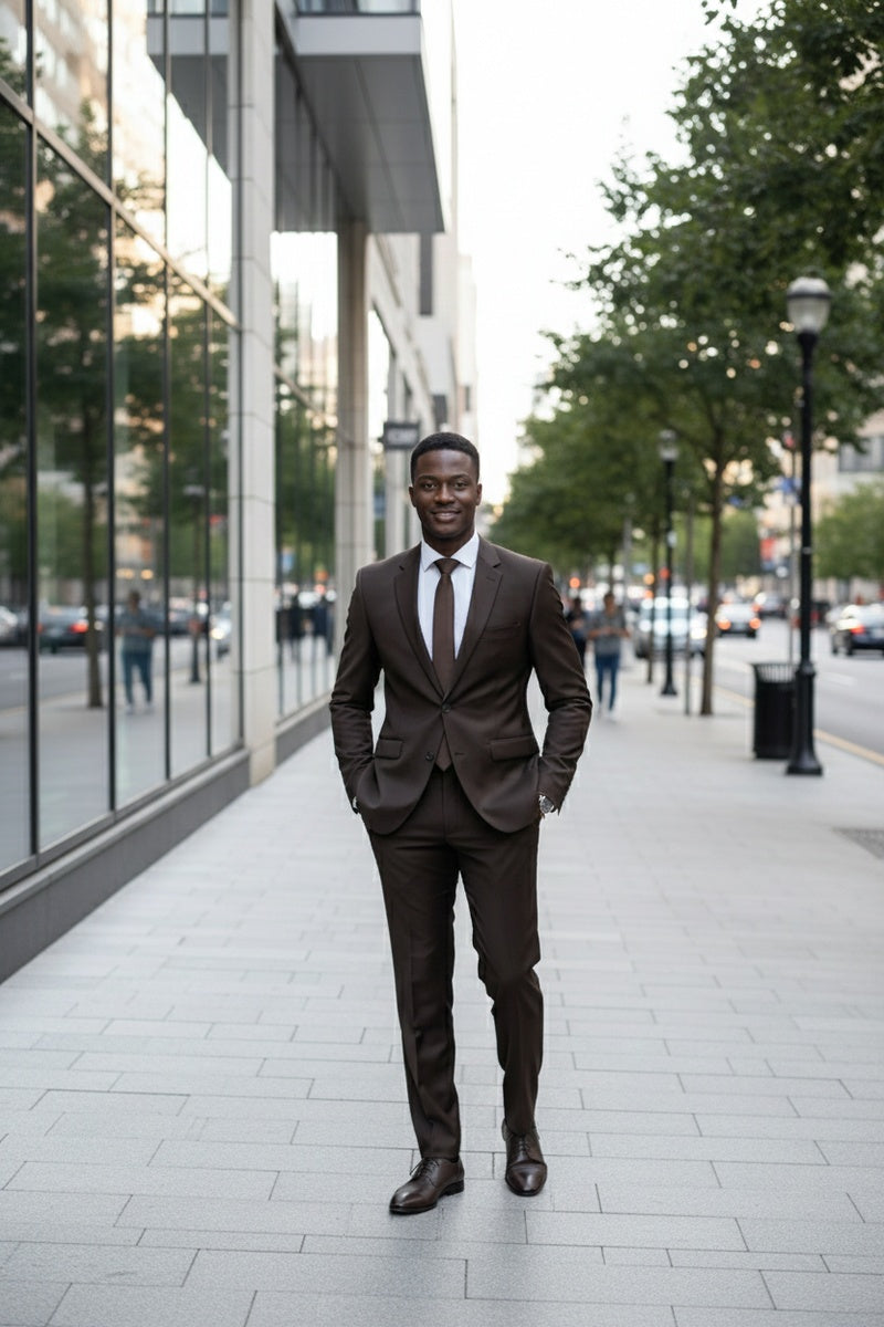 "Rafael" Dark Brown 2-Button Notch Suit (2-Piece Set)