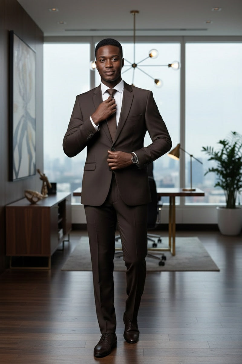 "Rafael" Dark Brown 2-Button Notch Suit (2-Piece Set)