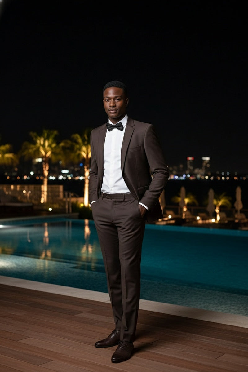 "Rafael" Dark Brown 2-Button Notch Suit (2-Piece Set)