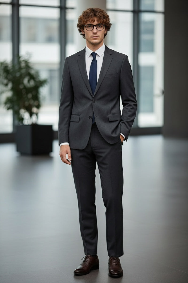 "Rafael" Dark Grey 2-Button Notch Suit (2-Piece Set)