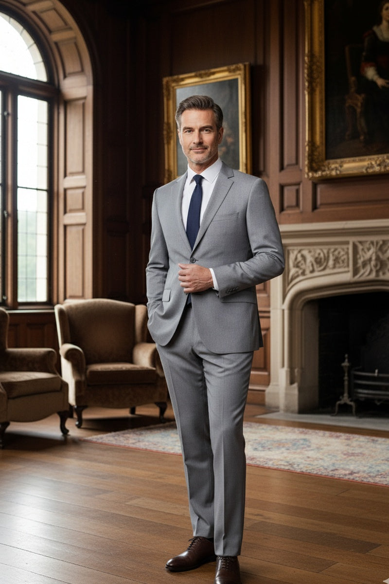 "Rafael" Light Grey 2-Button Notch Suit (2-Piece Set)