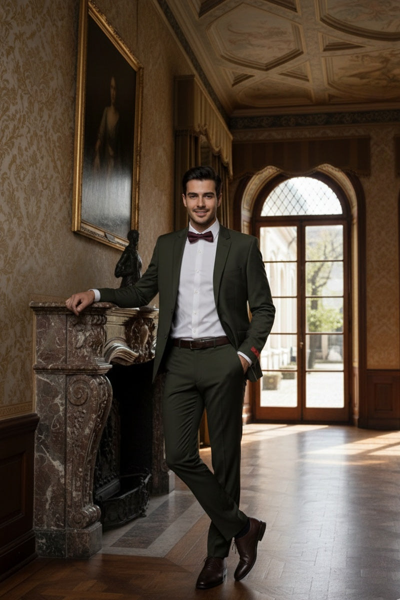 "Rafael" Olive 2-Button Notch Suit (2-Piece Set)