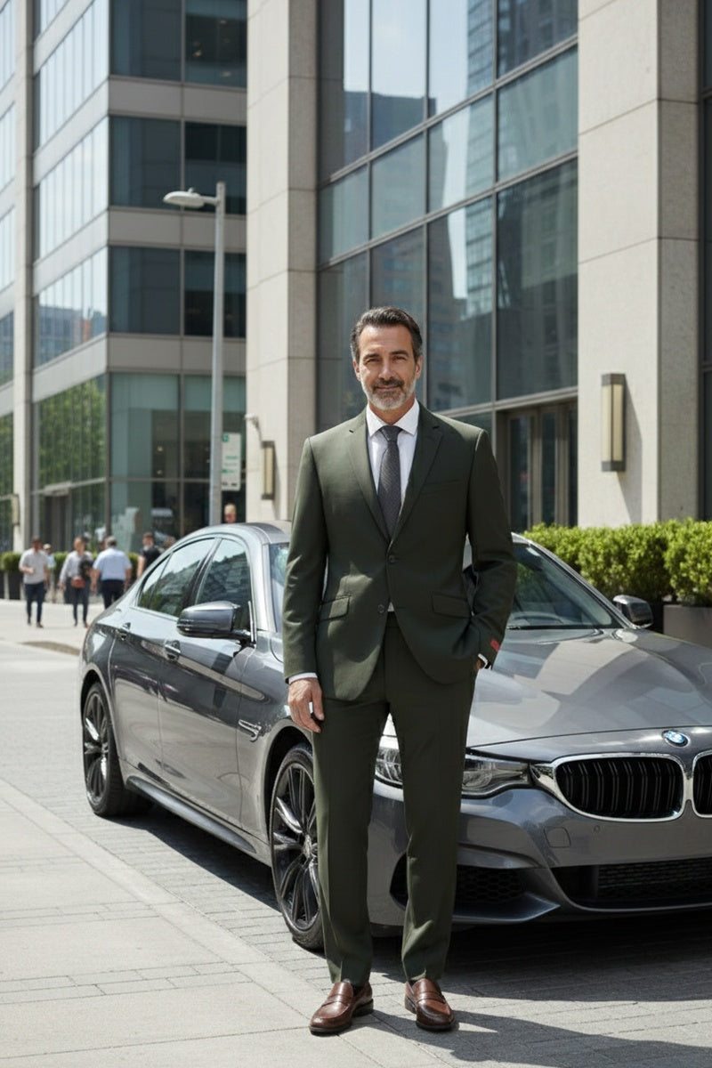 "Rafael" Olive 2-Button Notch Suit (2-Piece Set)