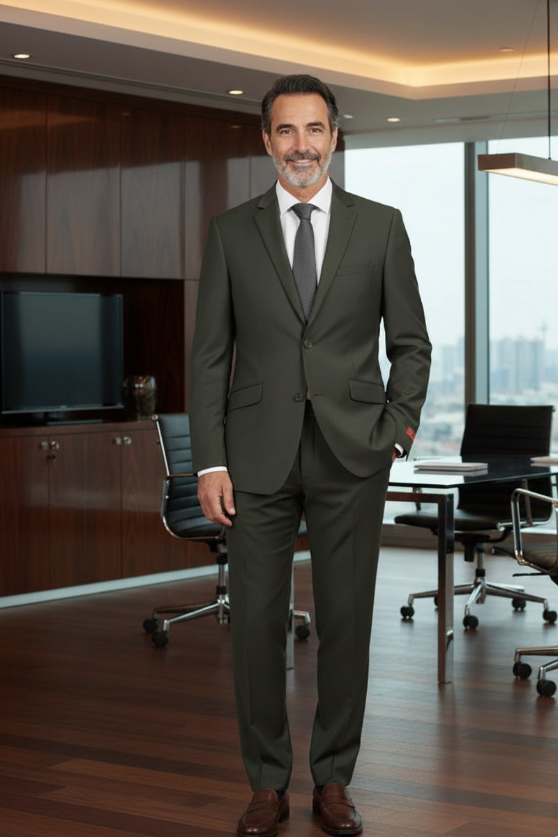 "Rafael" Olive 2-Button Notch Suit (2-Piece Set)
