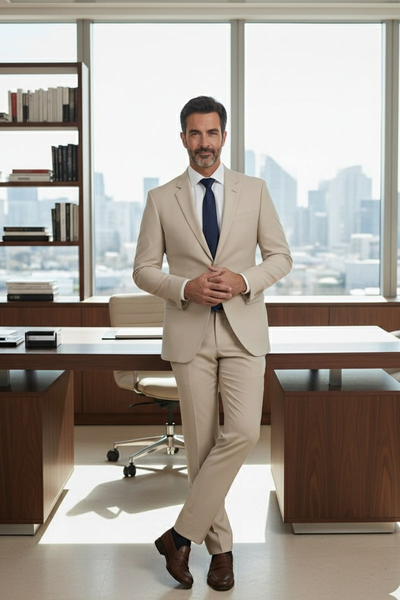 "Rafael" Tan 2-Button Notch Suit (2-Piece Set)