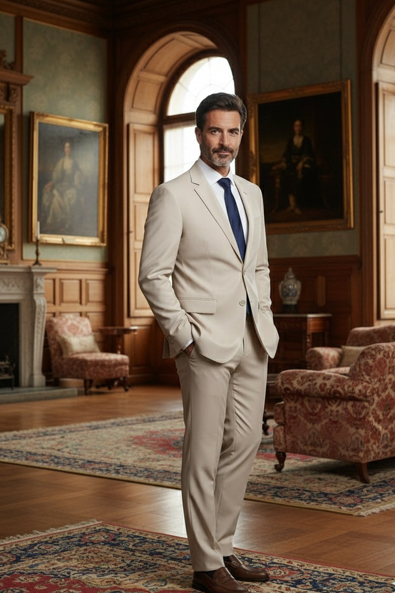 "Rafael" Tan 2-Button Notch Suit (2-Piece Set)