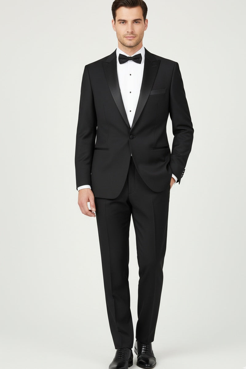 "Louis" Black 1-Button Peak Tuxedo (2-Piece Set)