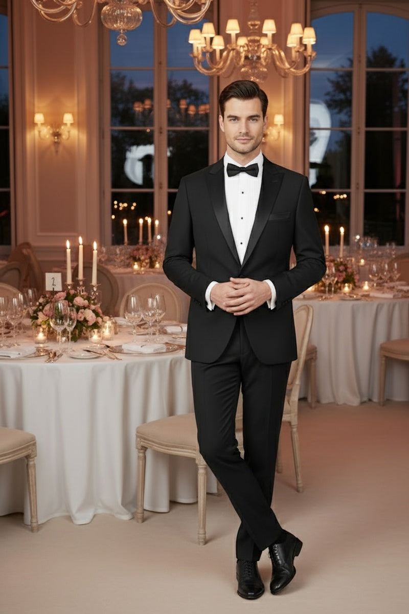 "Louis" Black 1-Button Peak Tuxedo (2-Piece Set)