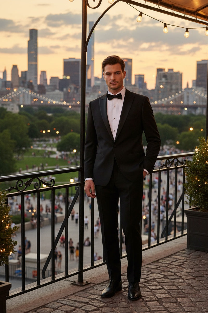 "Louis" Black 1-Button Peak Tuxedo (2-Piece Set)