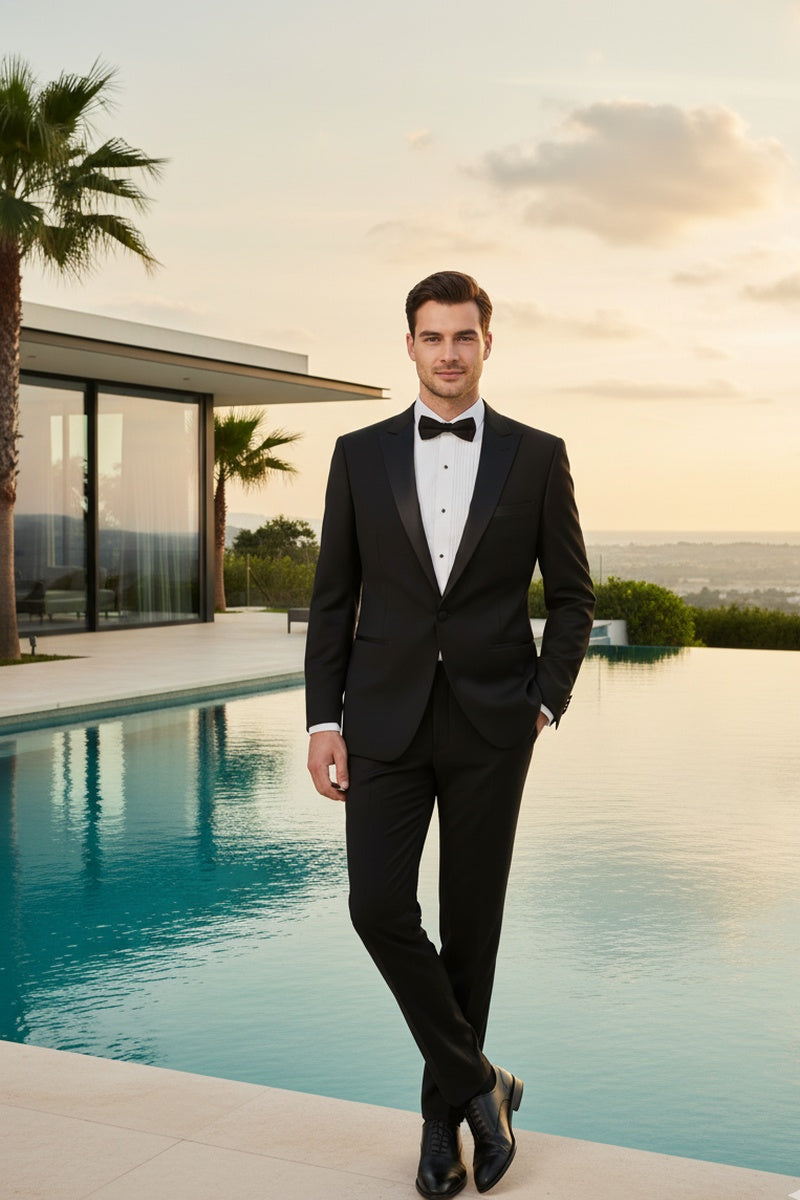 "Louis" Black 1-Button Peak Tuxedo (2-Piece Set)