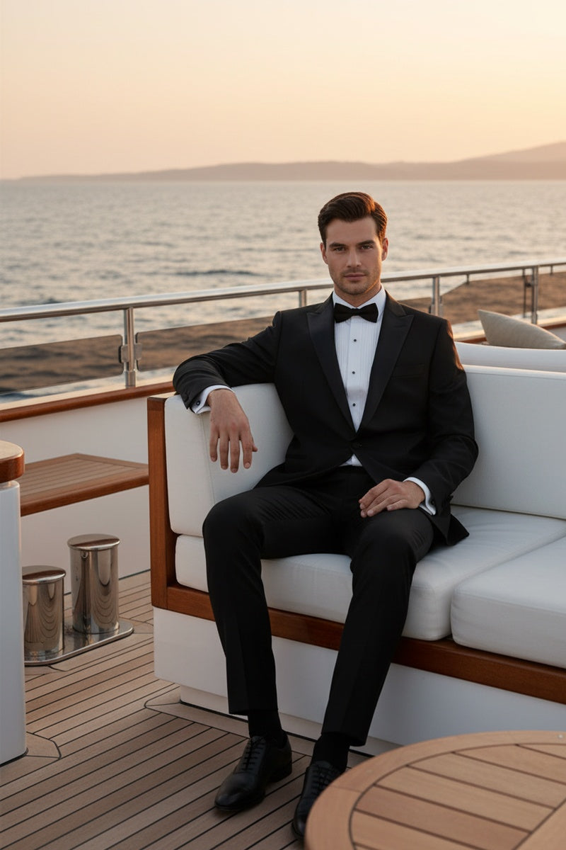 "Louis" Black 1-Button Peak Tuxedo (2-Piece Set)