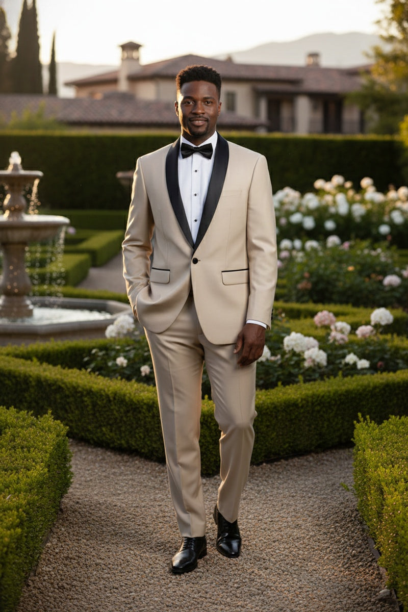 "Paris" Beige 1-Button Shawl Tuxedo (2-Piece Set)