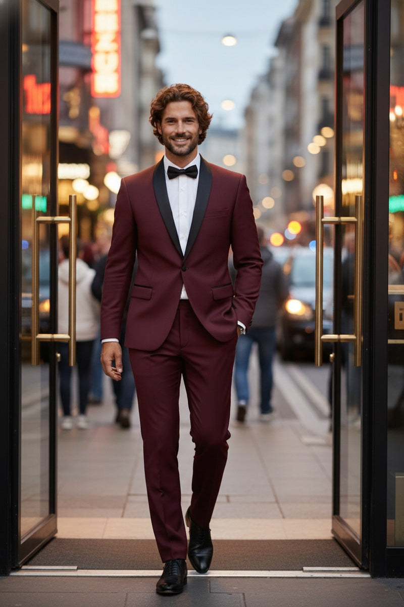 "Paris" Burgundy 1-Button Shawl Tuxedo (2-Piece Set)