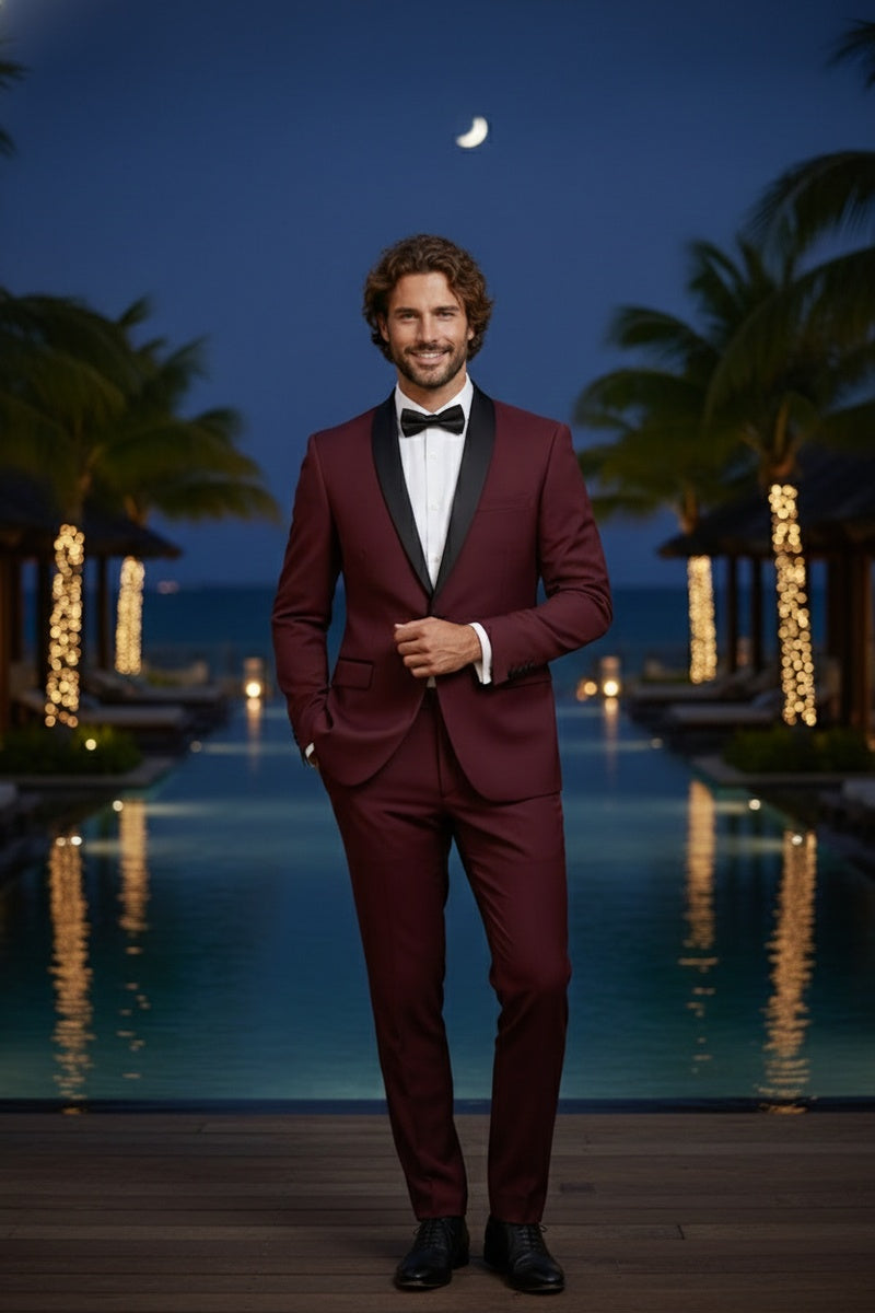 "Paris" Burgundy 1-Button Shawl Tuxedo (2-Piece Set)