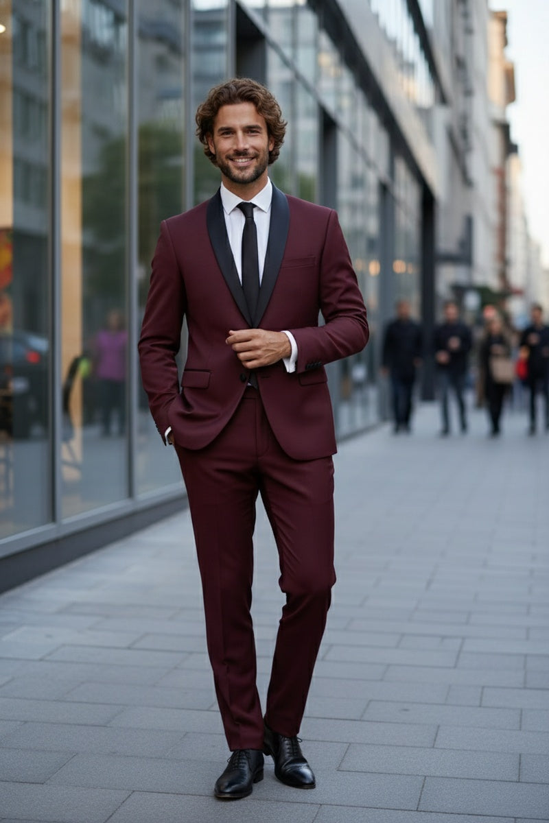 "Paris" Burgundy 1-Button Shawl Tuxedo (2-Piece Set)