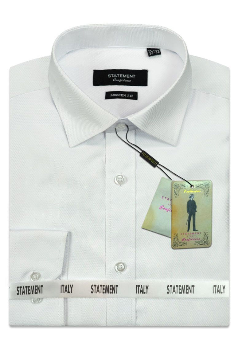"Drake" White Pindot Laydown Dress Shirt