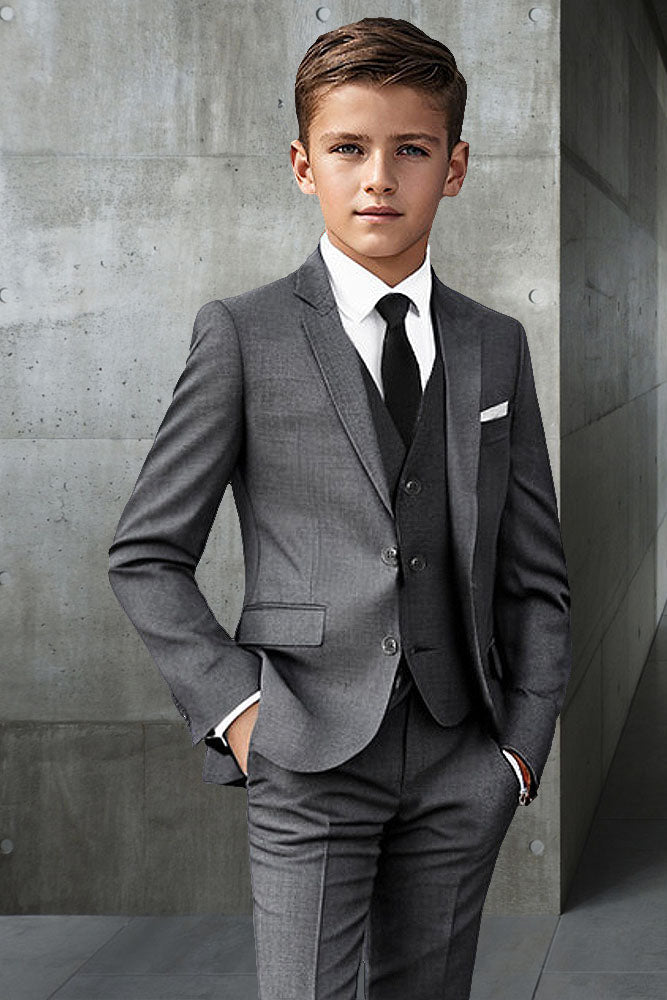 "Elliot" Kids Charcoal 5-Piece Suit