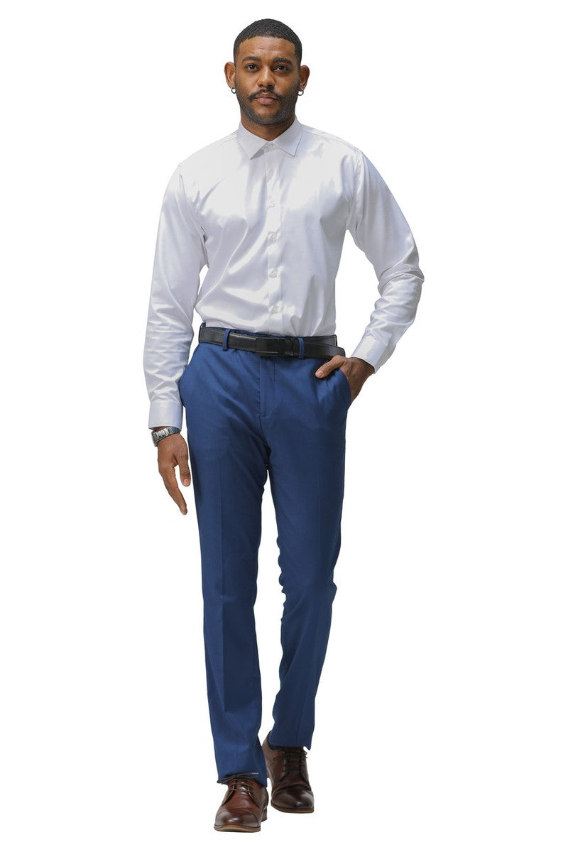 "Cairo" Indigo Plain Front Pants (Skinny Fit)