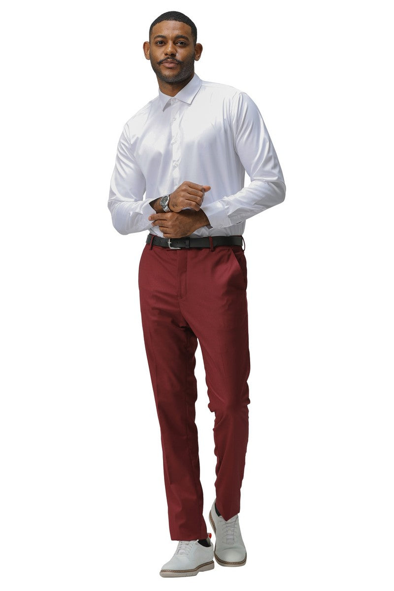 "Cairo" Burgundy Plain Front Pants (Skinny Fit)