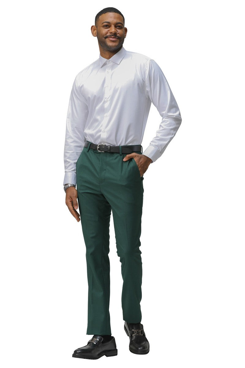 "Cairo" Green Plain Front Pants (Skinny Fit)
