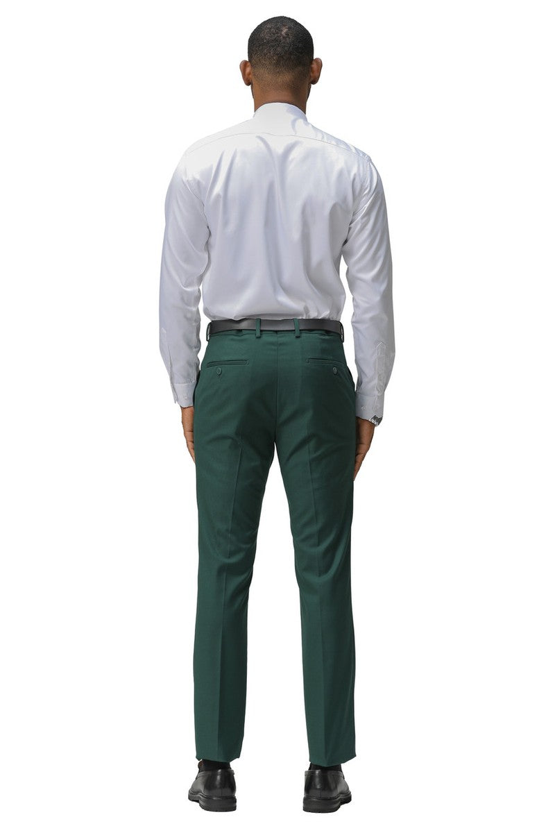 "Cairo" Green Plain Front Pants (Skinny Fit)