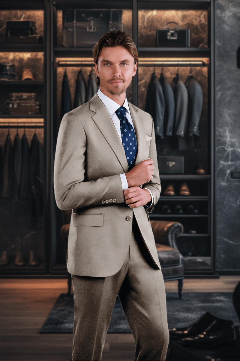 MaxDavoli Tan Solid Suit (2-Piece Set)