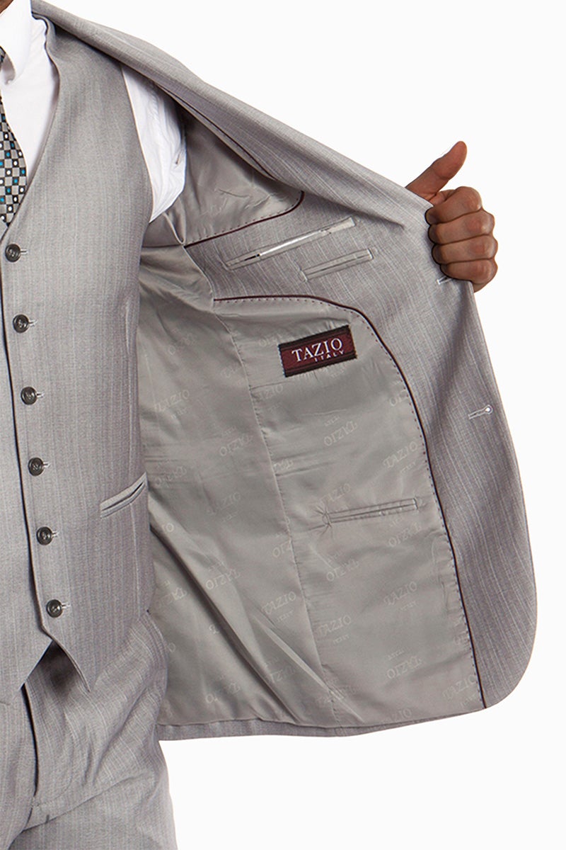 Tazio "Benjamin" Kids Textured Light Grey 5-Piece Suit