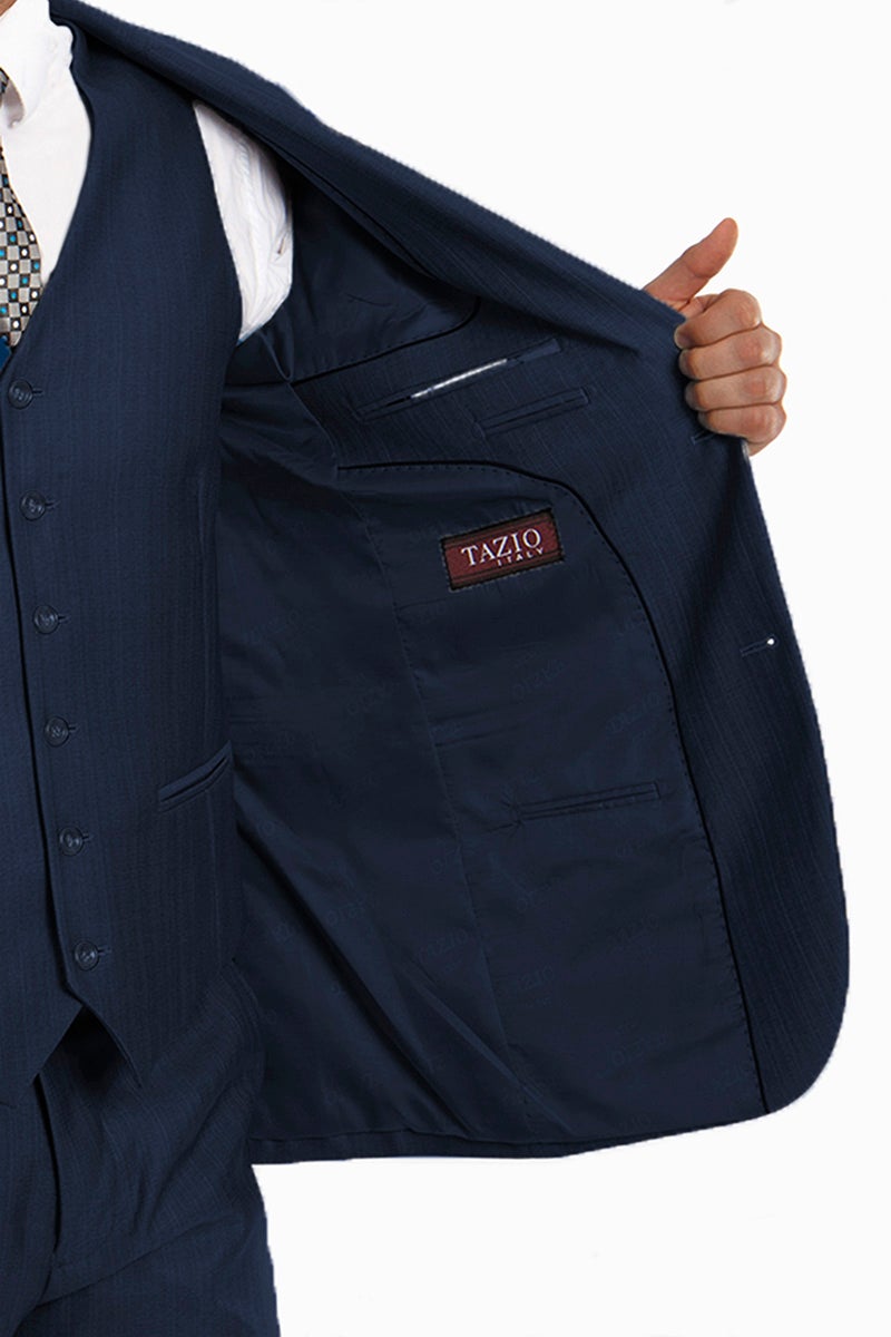 Tazio "Benjamin" Kids Textured Navy 5-Piece Suit