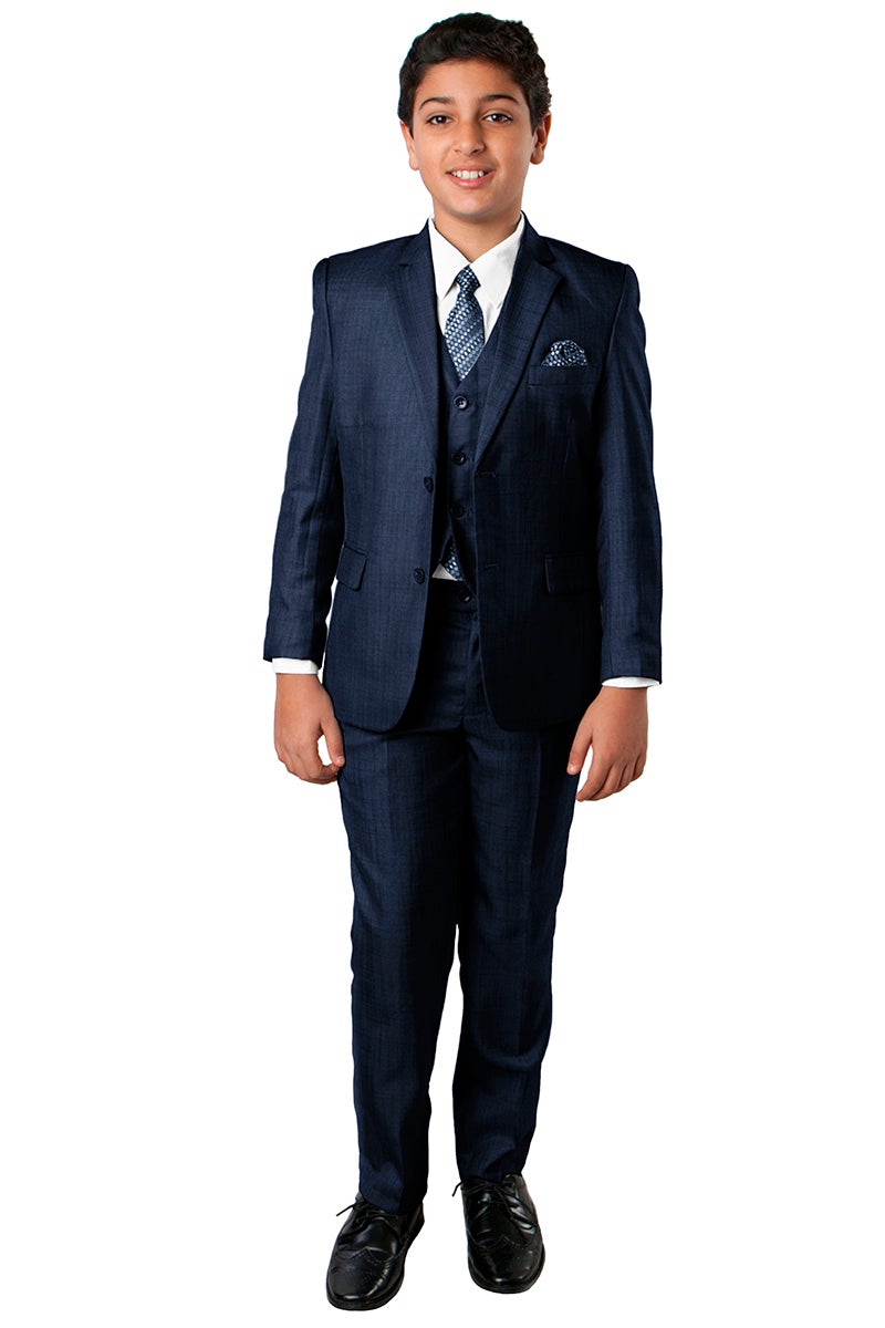 Tazio "Benjamin" Kids Textured Navy 5-Piece Suit