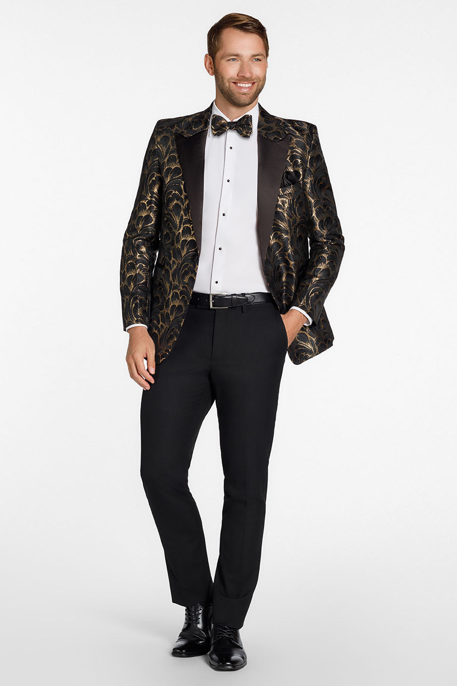 "Savannah" Black & Gold Peak Tuxedo Jacket (Separates)