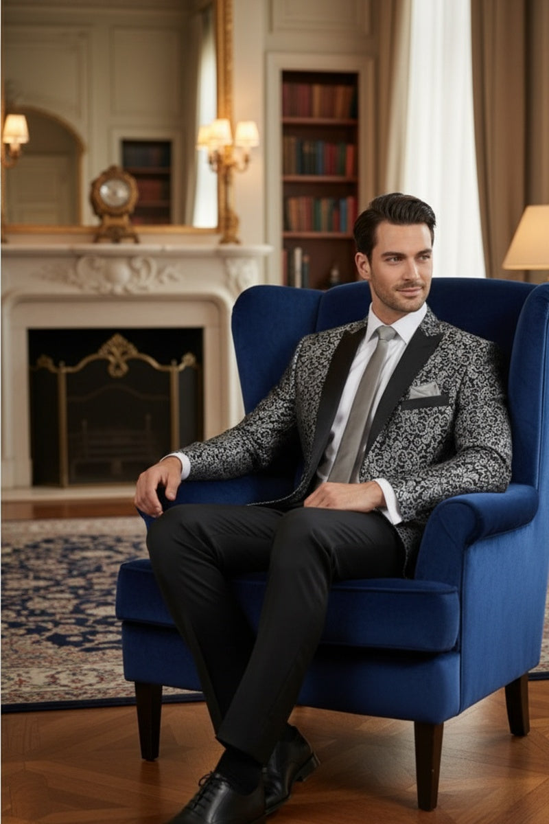 "Elegant" Silver Tuxedo Jacket (Separates)