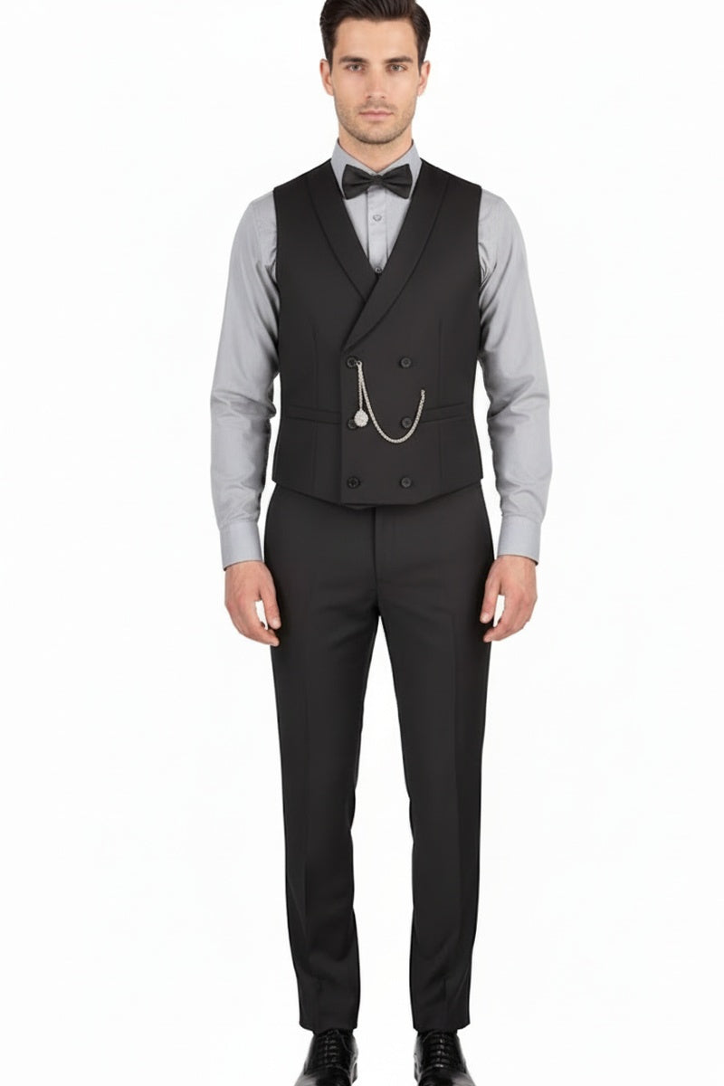 "Flare" Black 1-Button Peak Tuxedo (4-Piece Set)