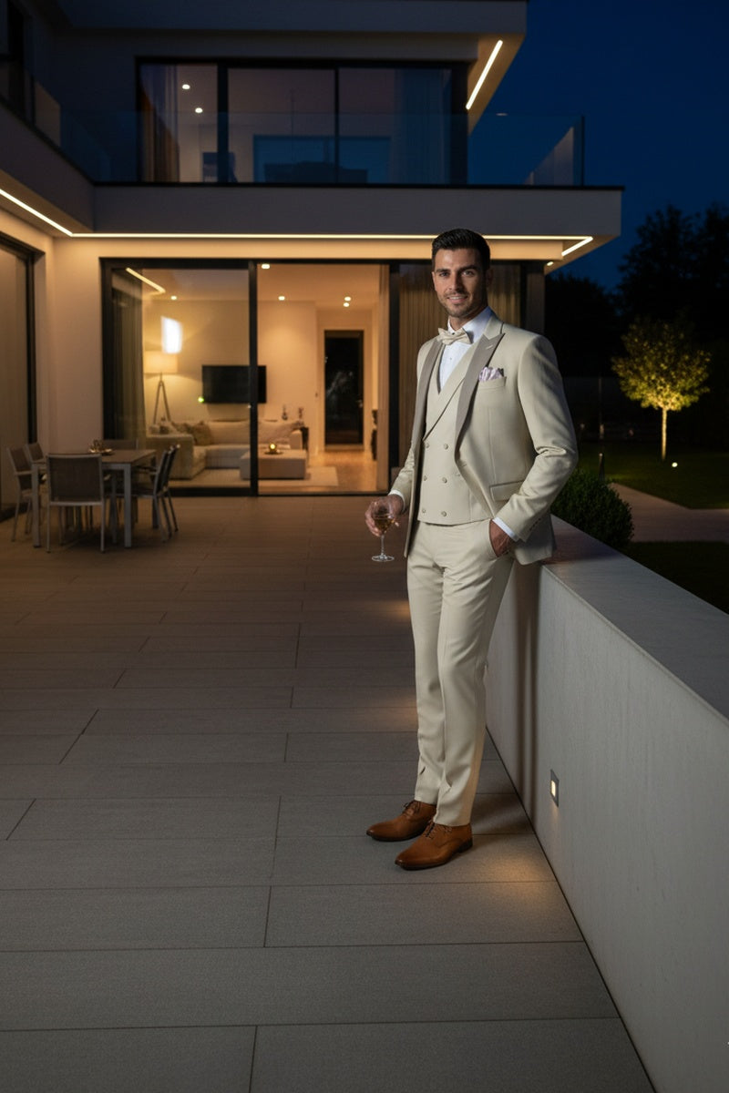 "Flare" Ecru 1-Button Peak Tuxedo (4-Piece Set)