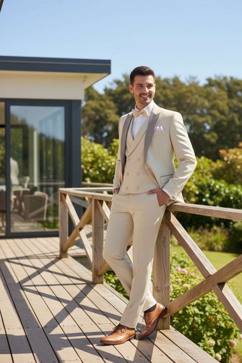 "Flare" Ecru 1-Button Peak Tuxedo (4-Piece Set)