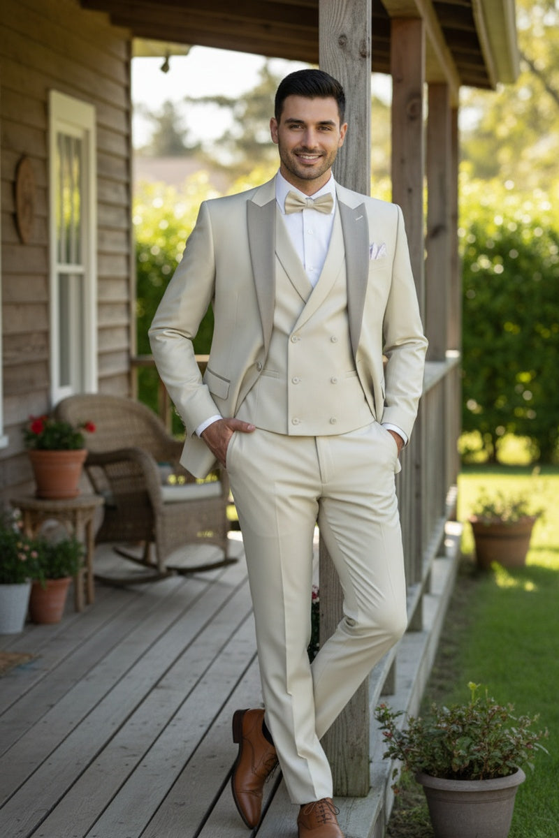 "Flare" Ecru 1-Button Peak Tuxedo (4-Piece Set)