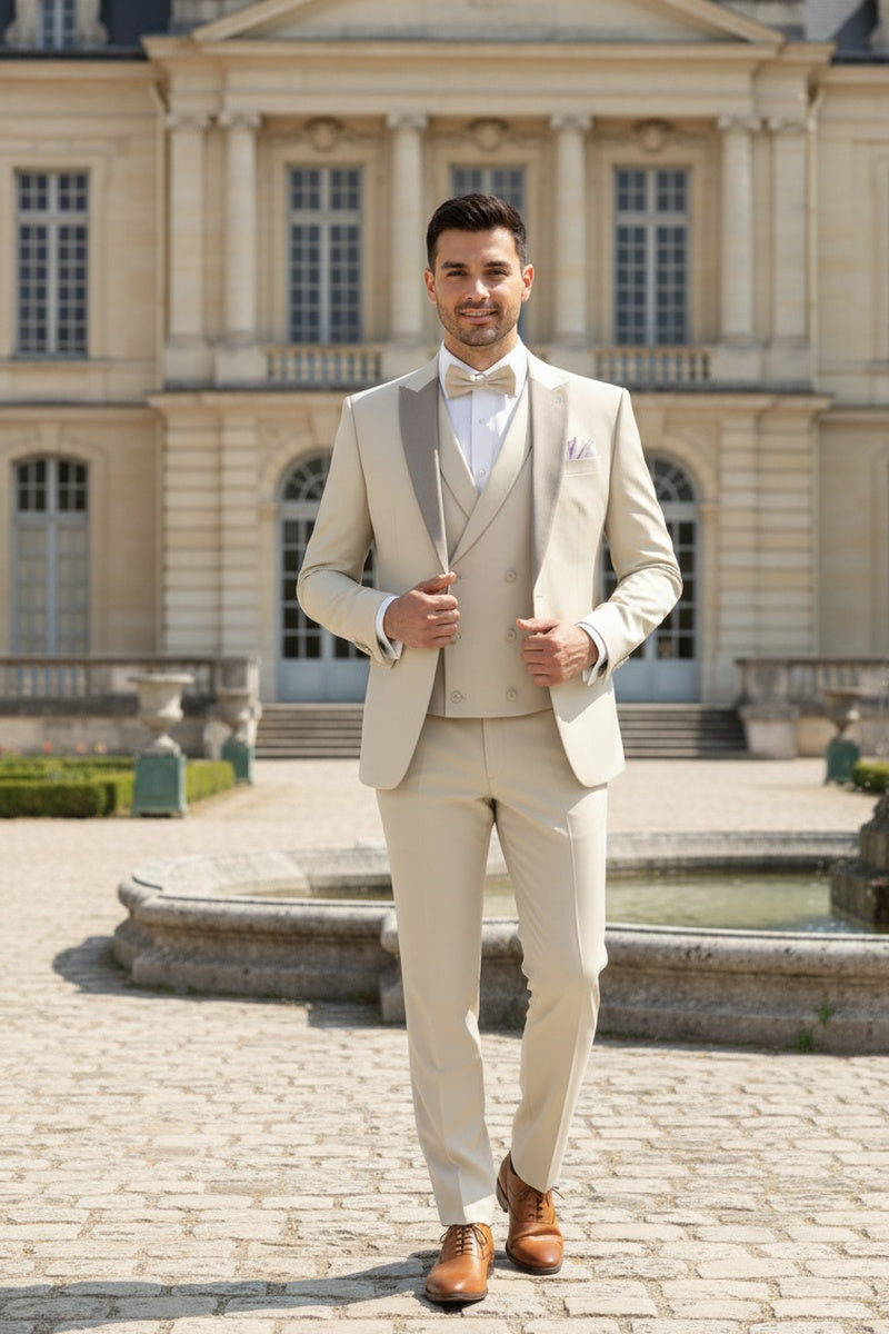 "Flare" Ecru 1-Button Peak Tuxedo (4-Piece Set)