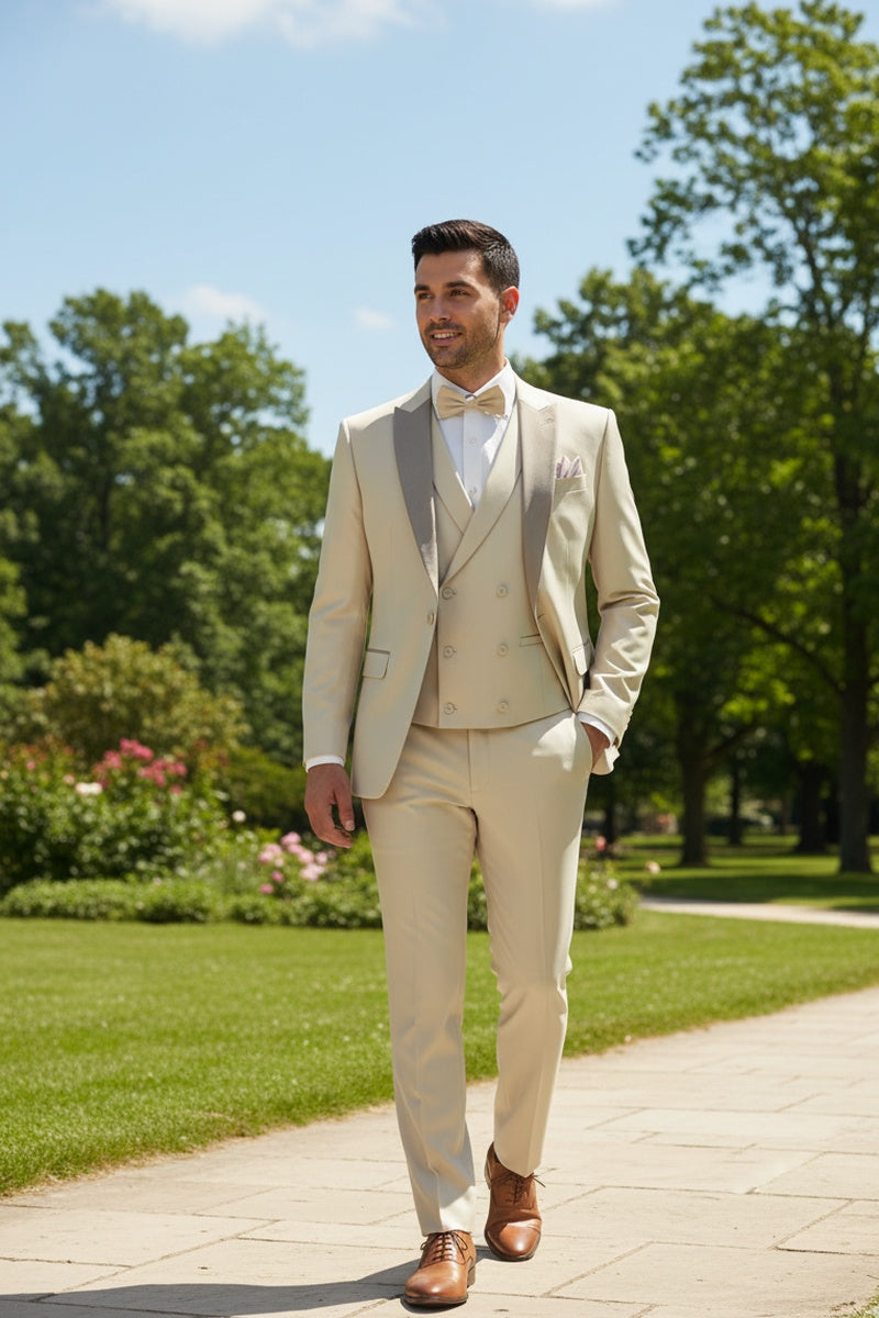 "Flare" Ecru 1-Button Peak Tuxedo (4-Piece Set)