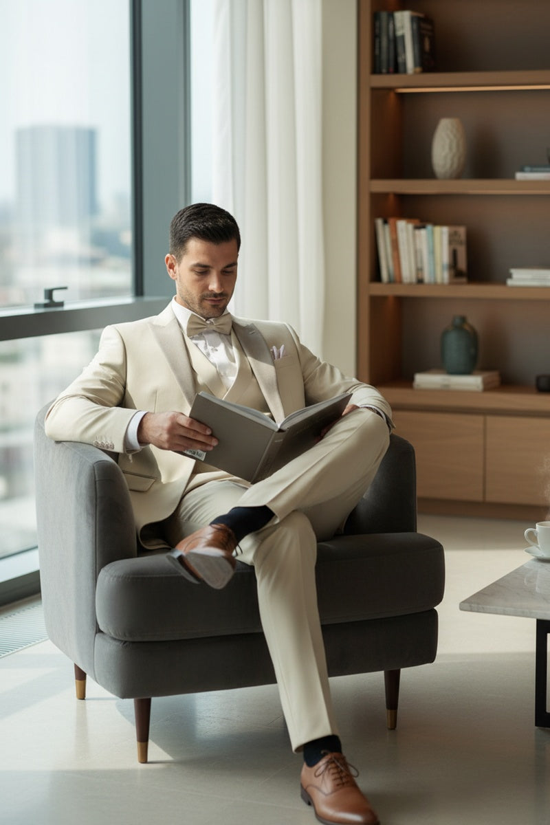 "Flare" Ecru 1-Button Peak Tuxedo (4-Piece Set)
