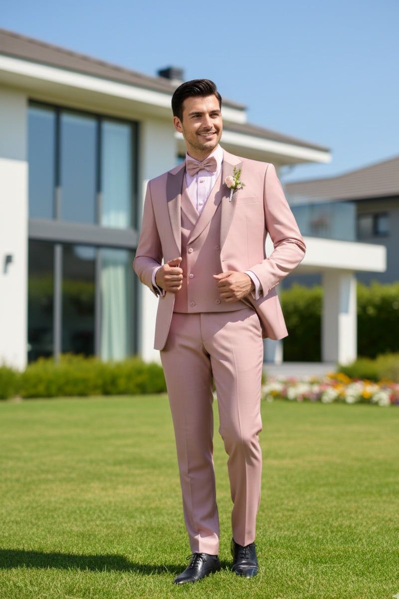 "Flare" Mauve 1-Button Peak Tuxedo (4-Piece Set)