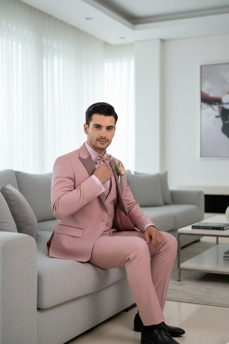"Flare" Mauve 1-Button Peak Tuxedo (4-Piece Set)