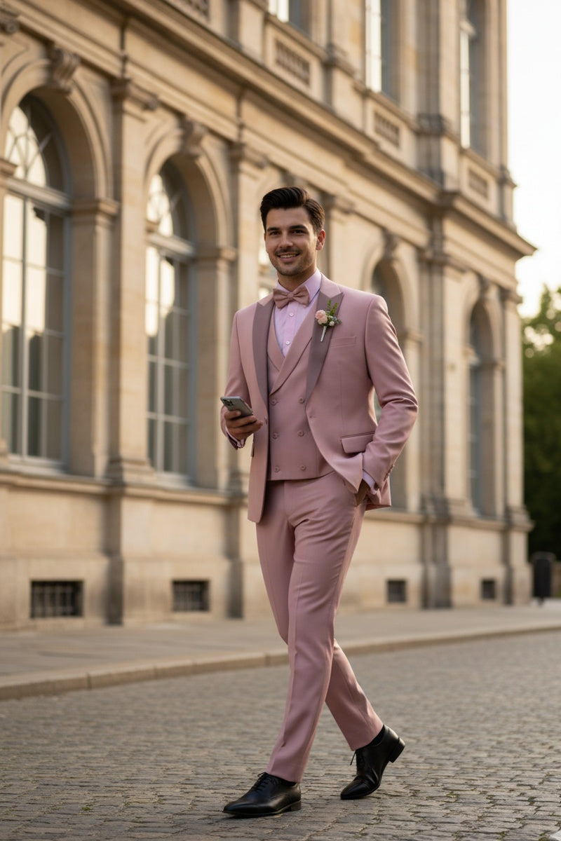 "Flare" Mauve 1-Button Peak Tuxedo (4-Piece Set)