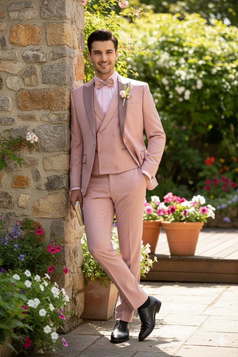 "Flare" Mauve 1-Button Peak Tuxedo (4-Piece Set)
