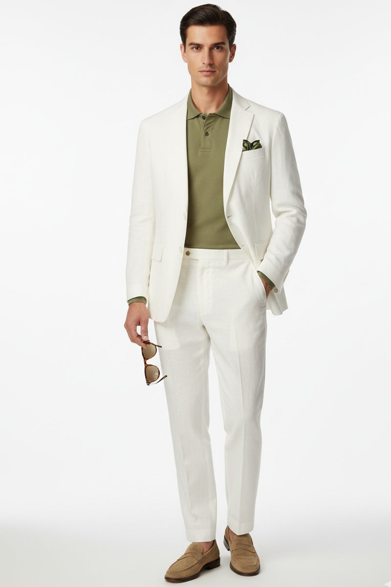 "Linen" White 2-Button Notch Suit (2-Piece Set)