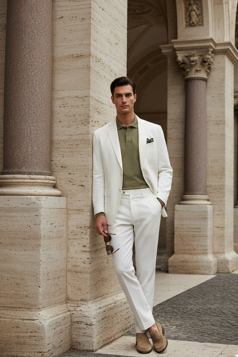 "Linen" White 2-Button Notch Suit (2-Piece Set)