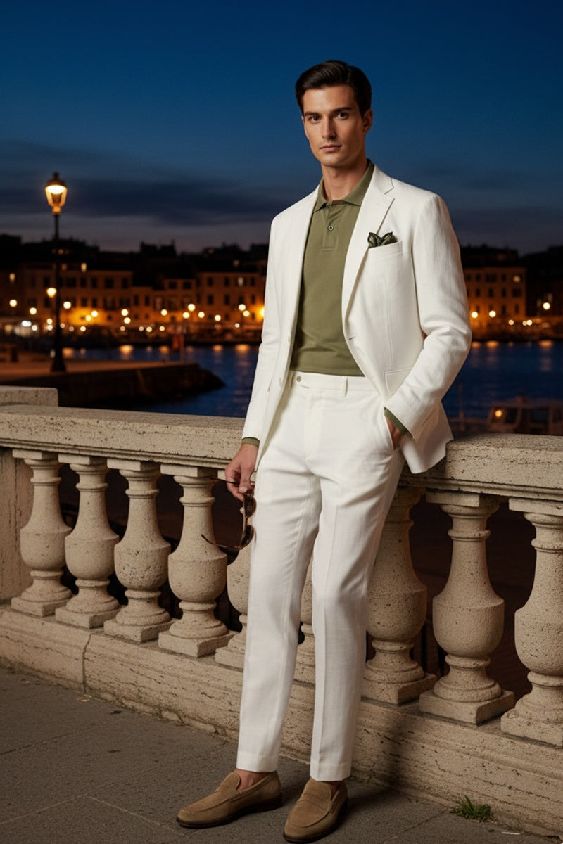 "Linen" White 2-Button Notch Suit (2-Piece Set)