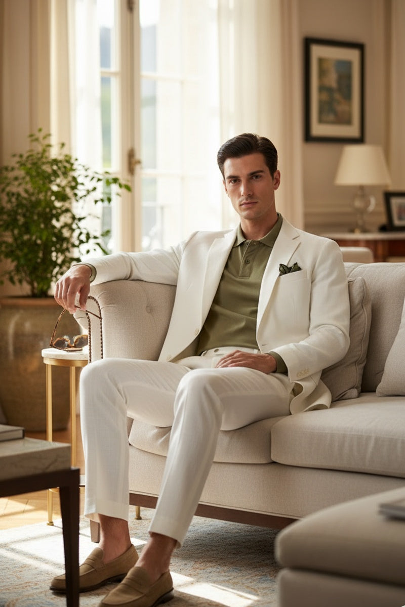 "Linen" White 2-Button Notch Suit (2-Piece Set)