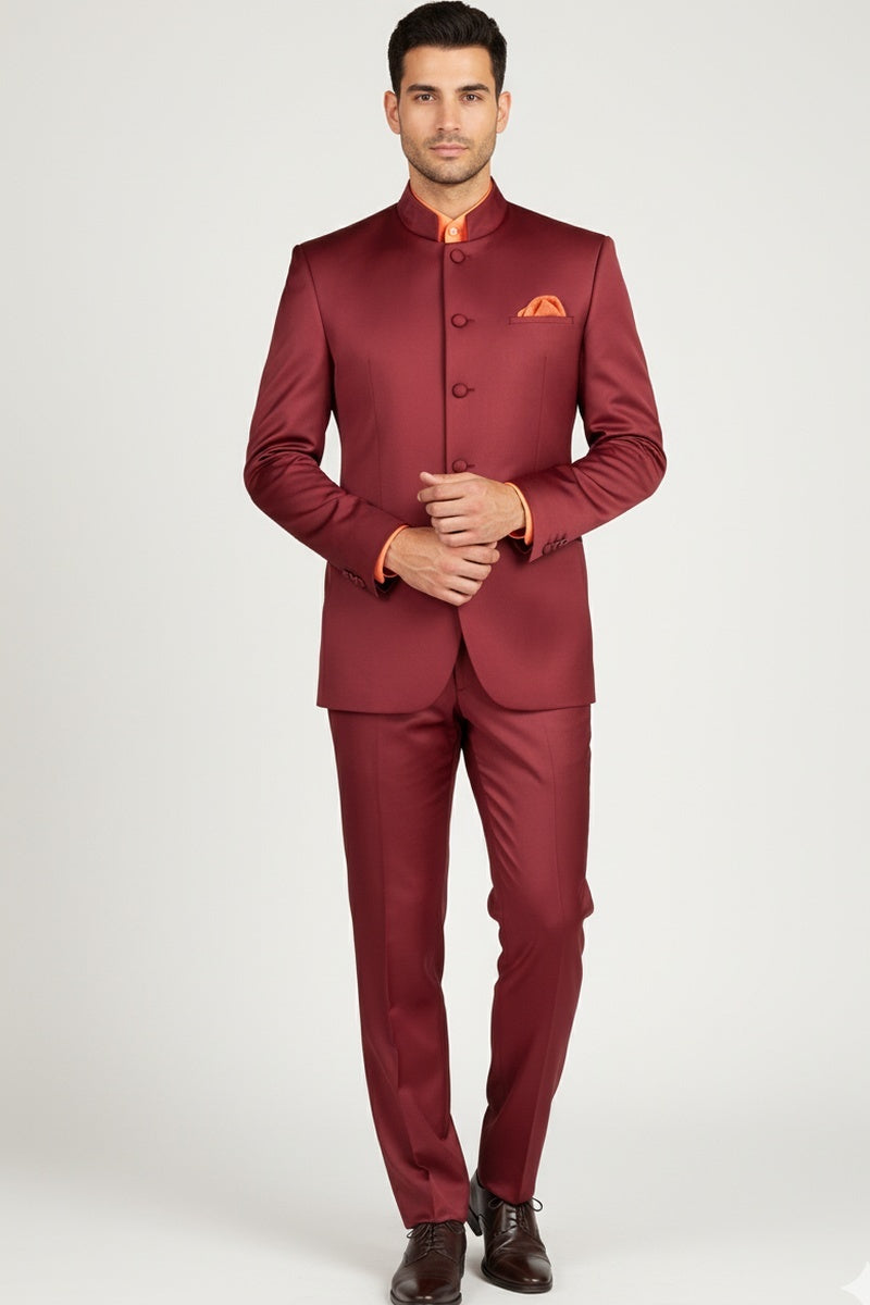"Mandarin" Burgundy 5-Button Suit (2-Piece Set)