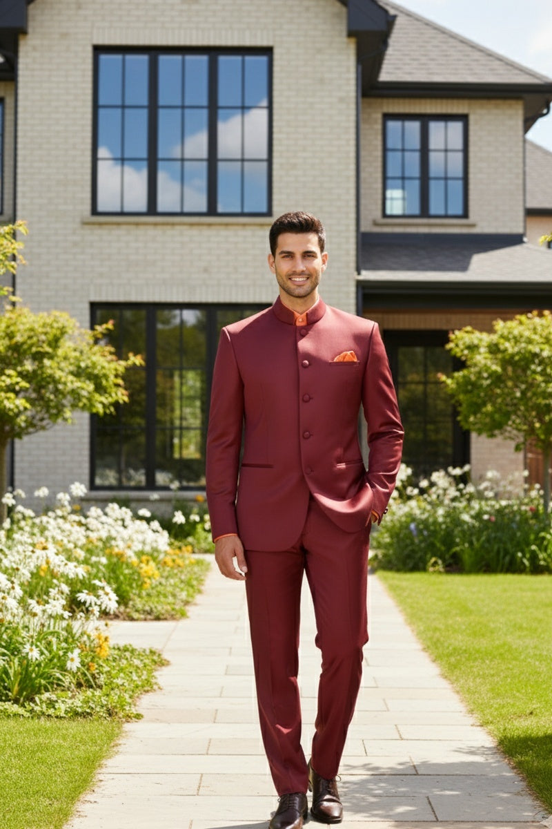 "Mandarin" Burgundy 5-Button Suit (2-Piece Set)