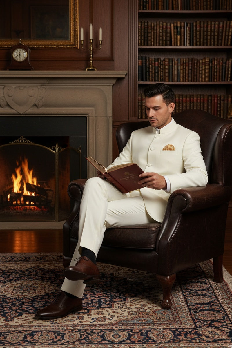 "Mandarin" Ivory 5-Button Suit (2-Piece Set)